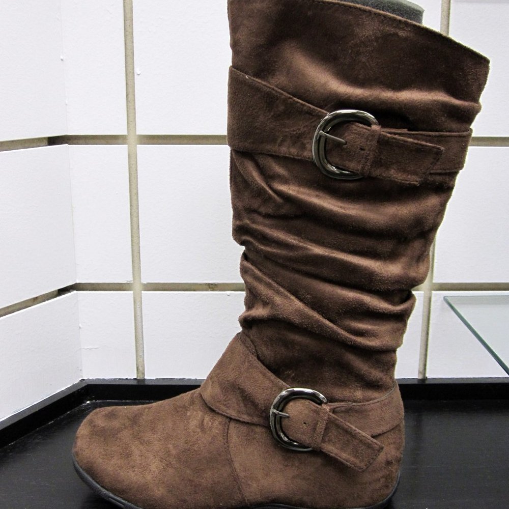 NEW WOMEN CASUAL COMFORT SLOUCH 2 BUCKLE BOOT-BRWN